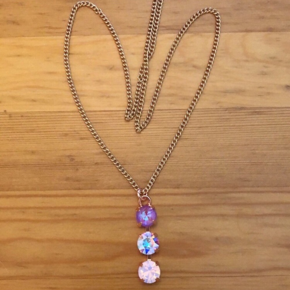 Violet, AB, + Pink Opal Drop Necklace - Picture 2 of 8